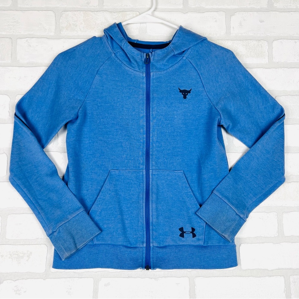 Under Armour Project Rock Boys Blue Full Zip Brahma Bull Hoodie YMD Medium